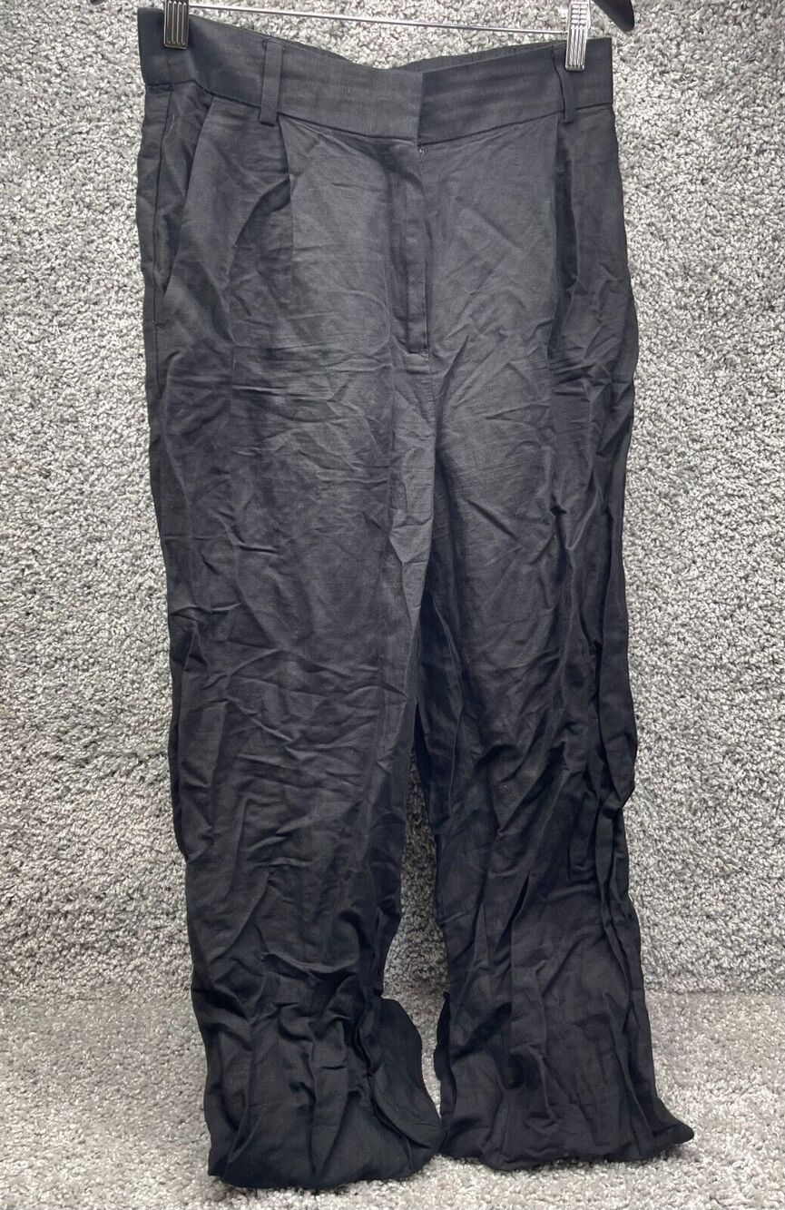 H&M Womens Casual Straight Leg Trousers Pants Black Size 10 Pockets Flat Front
